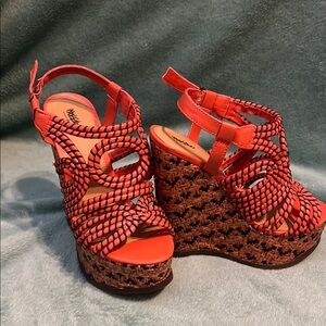 Massimo Red Woven Wedge Sandals